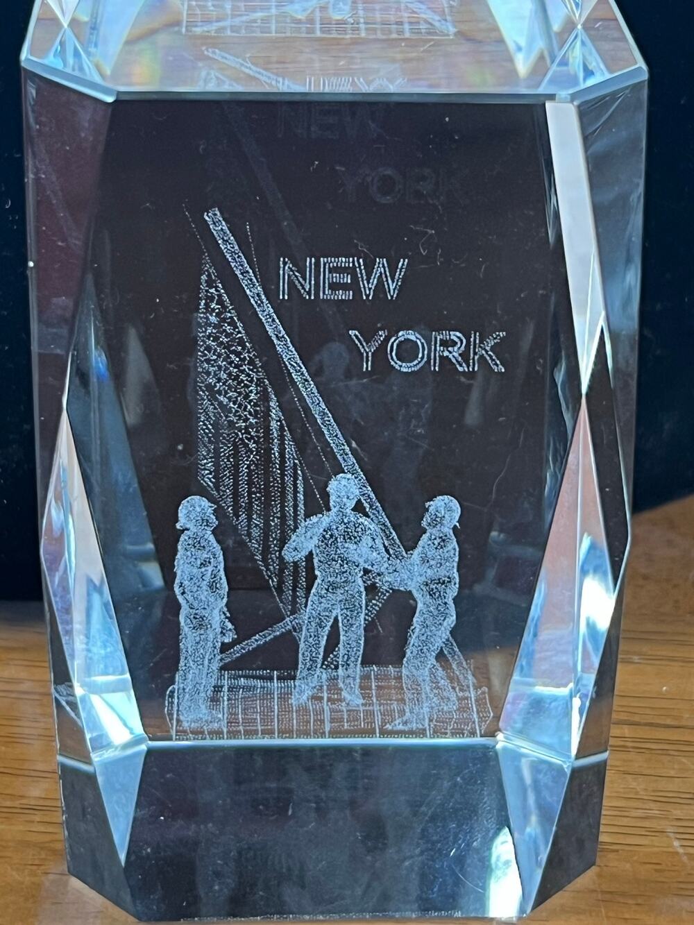 New York City Ground Zero Flag Tribute Laser Etched Crystal Souvenir 9.11 USA